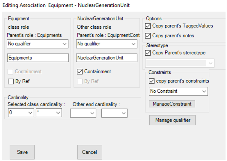 Figure 14-11: Selecting containment options for class associations