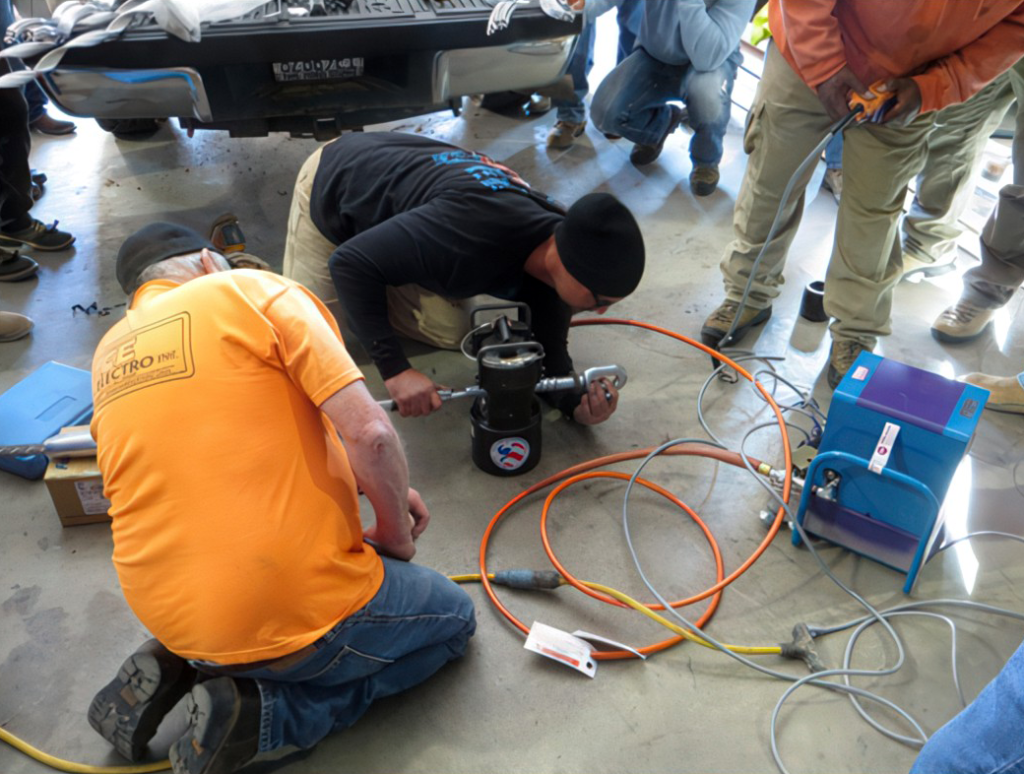 Figure 10. Crew training during a compression connector installation Figure 10. Crew training during a compression connector installation