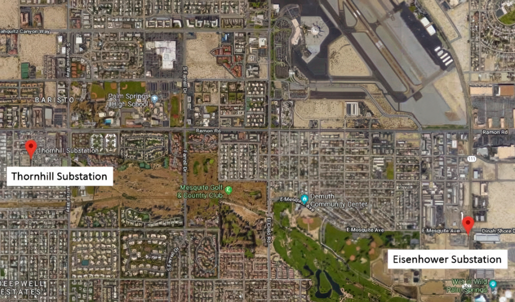 Figure 30. Aerial view of SCE Eisenhower and Thornhill, 115-kV line Figure 30. Aerial view of SCE Eisenhower and Thornhill, 115-kV line