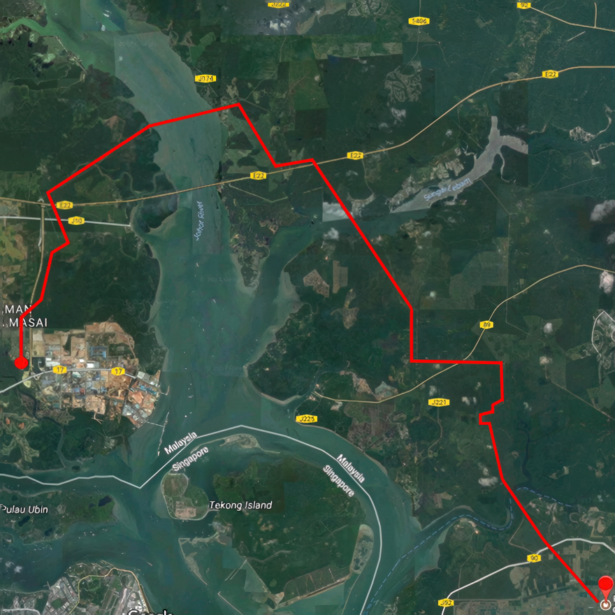 Figure 40. A 50-km line route for the Malaysia Cogen connection Figure 40. A 50-km line route for the Malaysia Cogen connection