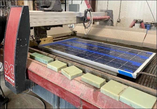 Waterjet cutting of a PV module Waterjet cutting of a PV module
