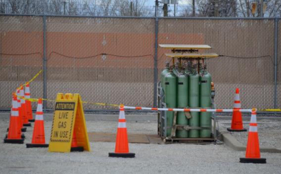 Tanks blocked off by road cones