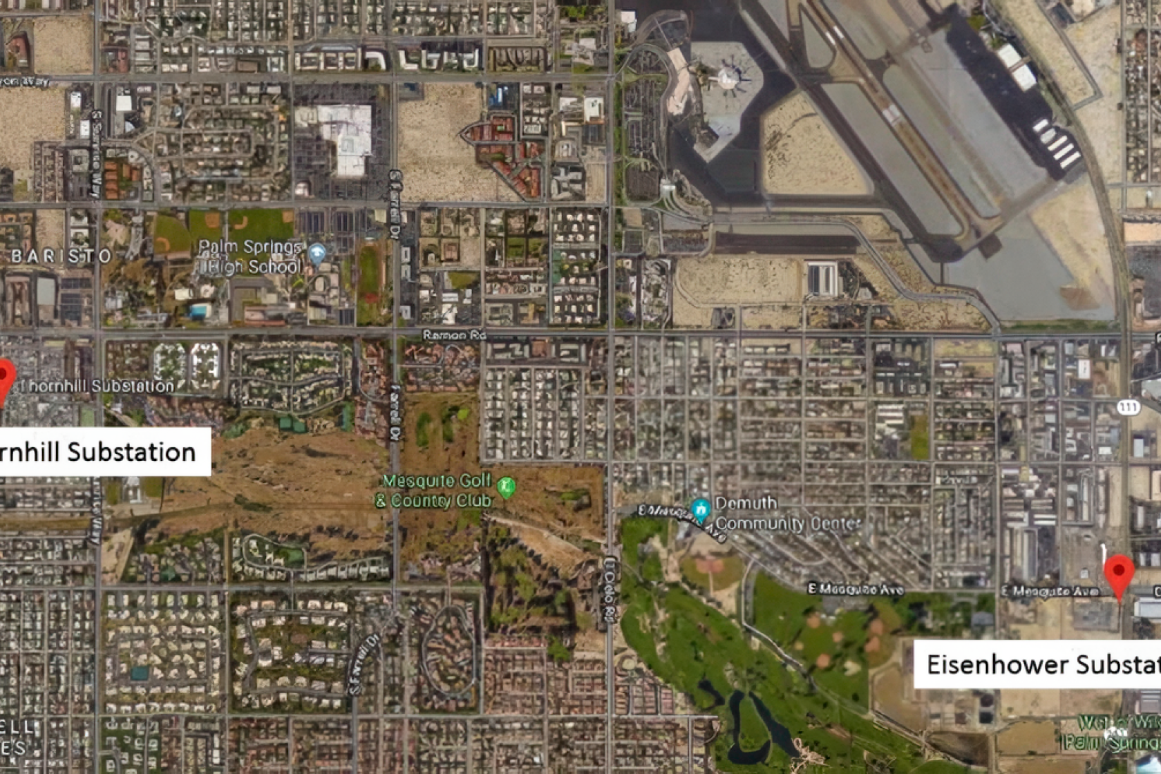 Aerial view of SCE Eisenhower and Thornhill, 115-kV line