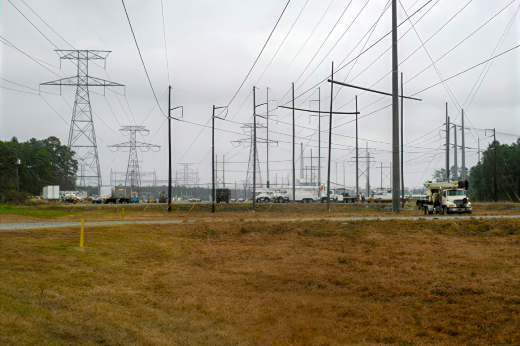 A 230-kV corridor approaching a substation