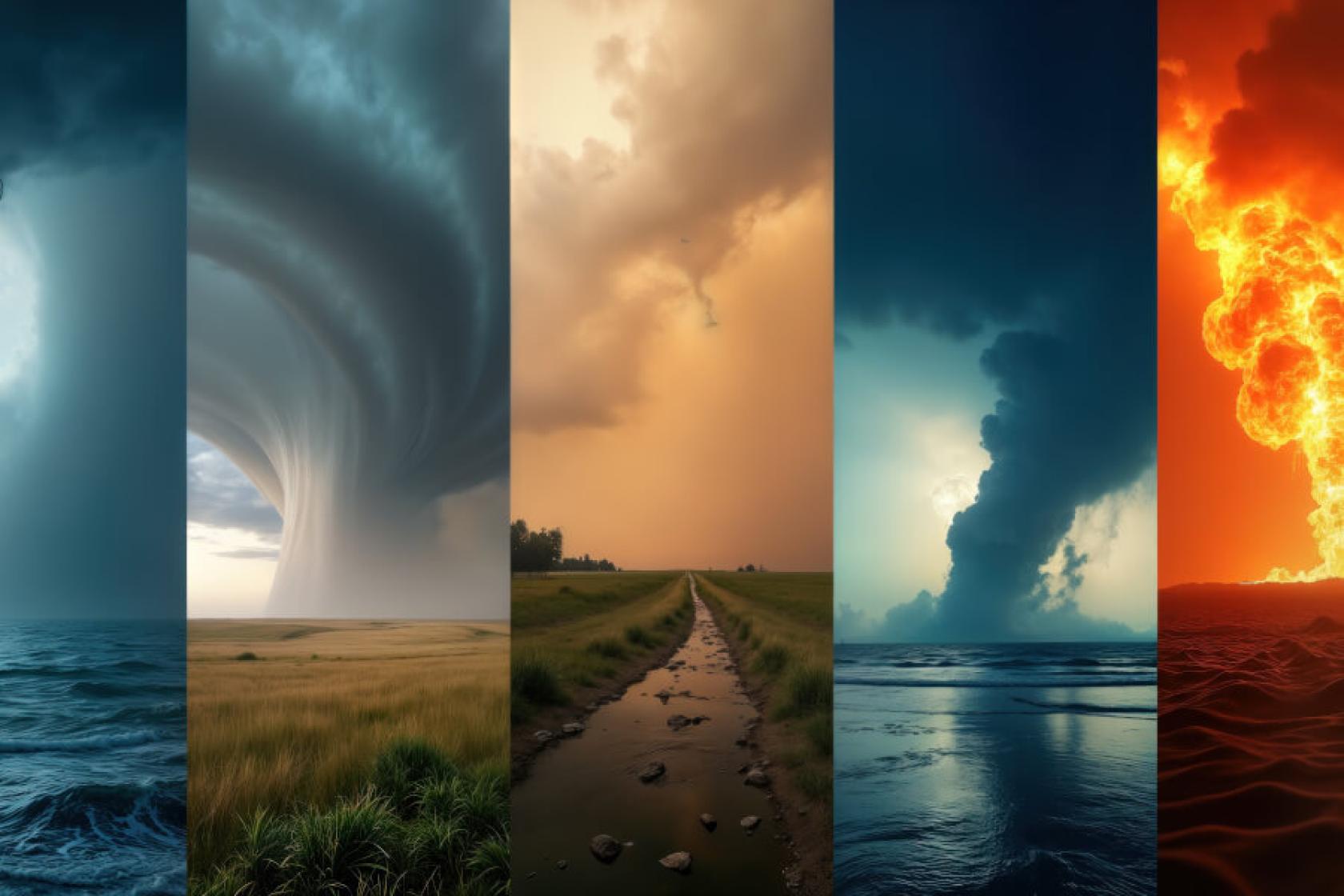 Horizontal collage of extreme weather